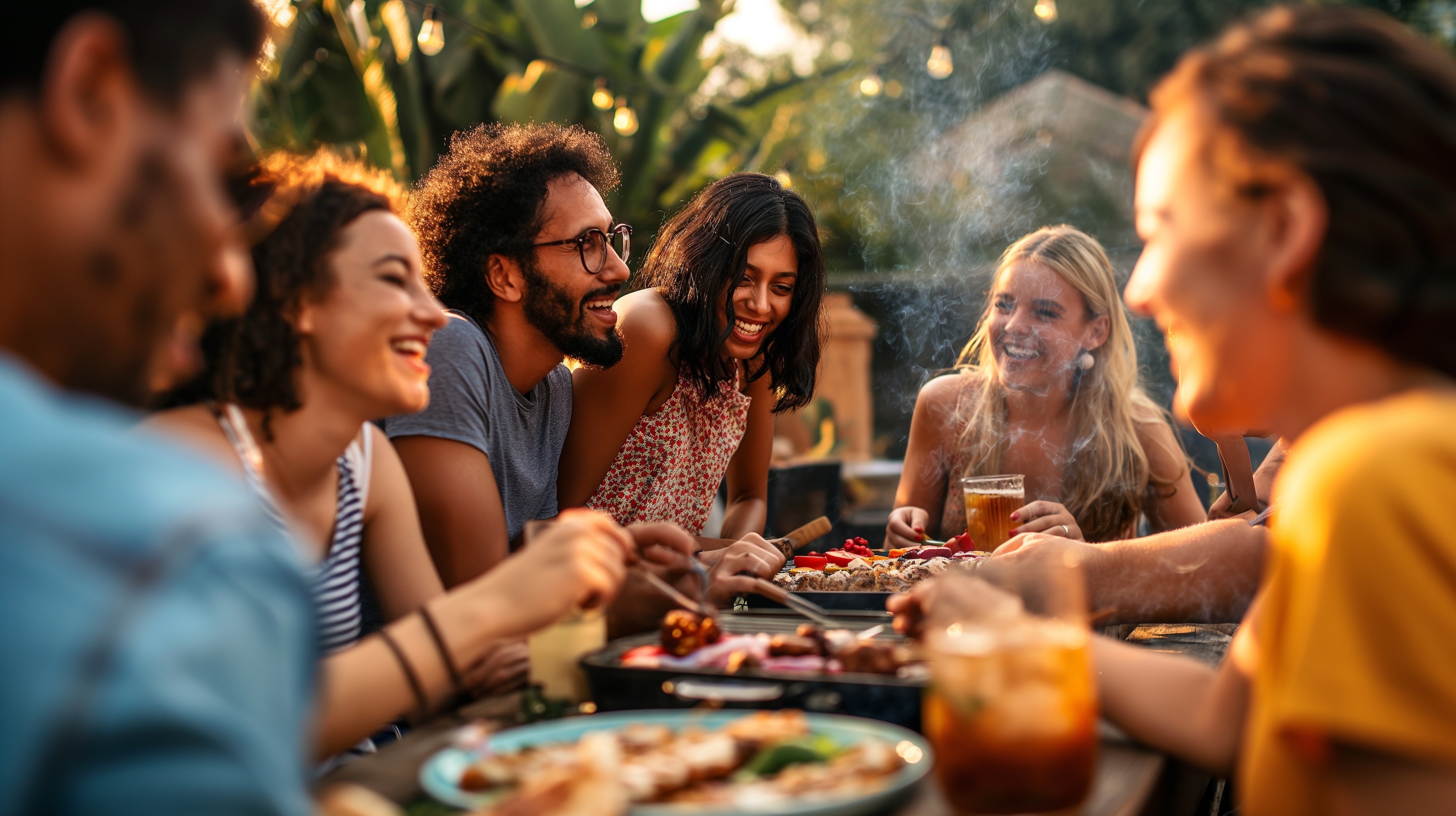 Friends at BBQ stock image