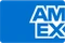 American Express logo with white uppercase letters 'AMEX' on a blue background.