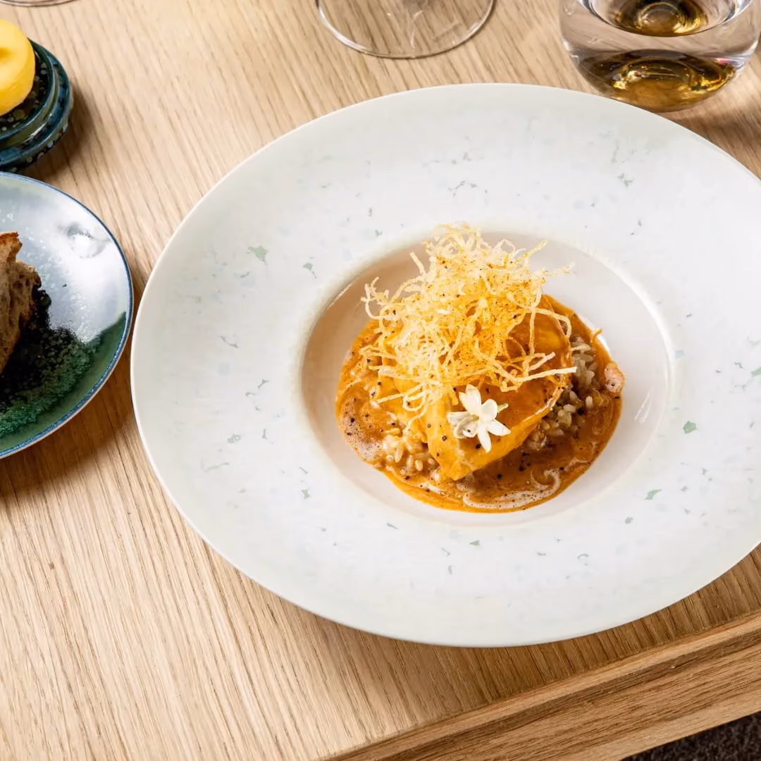 Plat en sauce et pain au beurre, restaurant Pavyllon Lyon