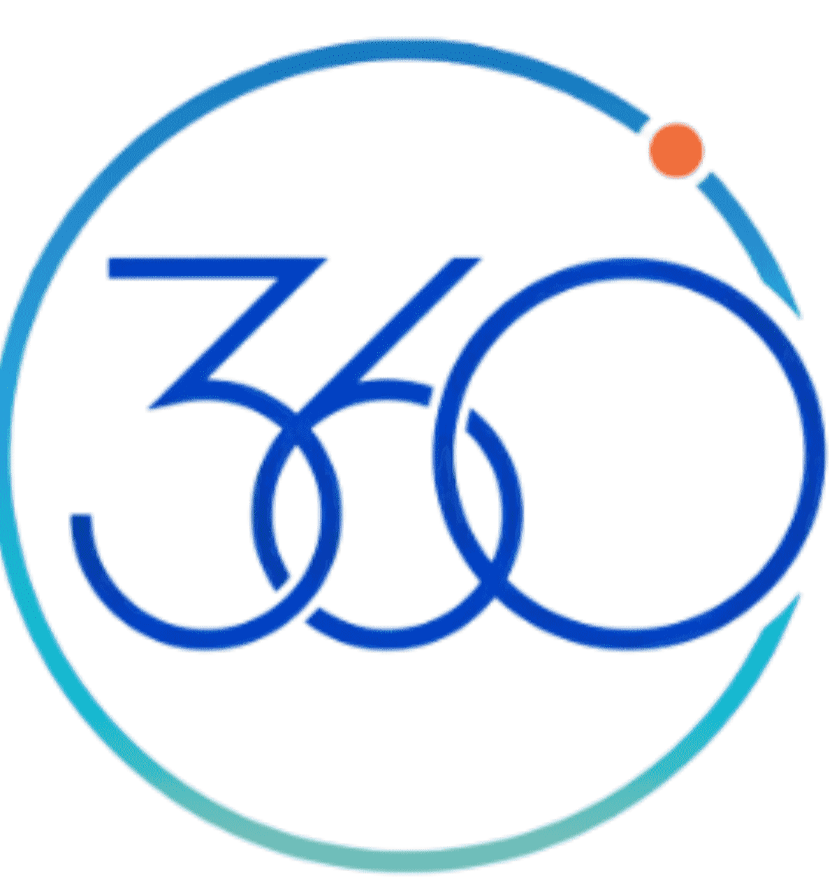 Logo featuring the number 360 formed by stylized blue lines enclosed within a partial circular arc with a small orange dot near the top right.