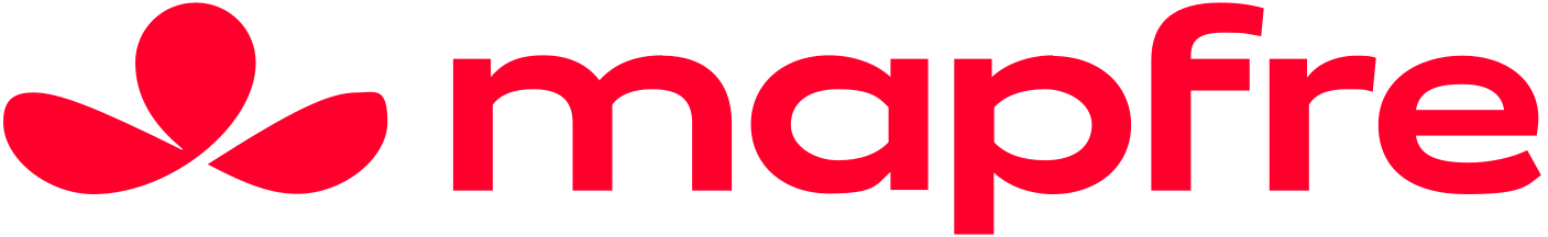 Mapfre company logo in red with a stylized triangular shape to the left of the lowercase word mapfre.
