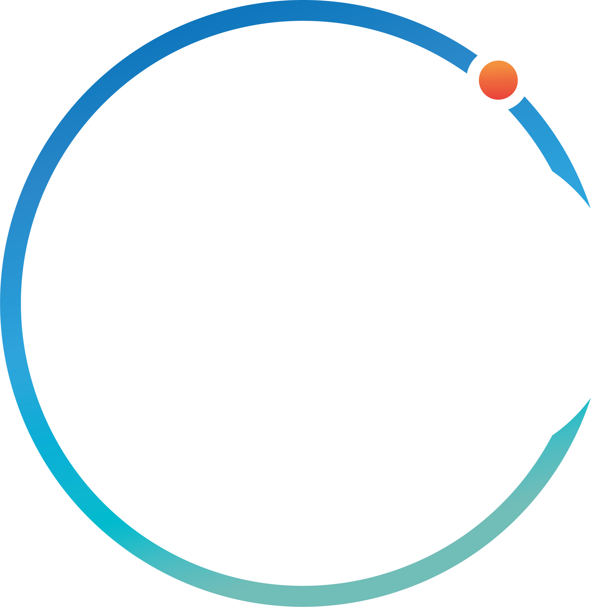 A circular logo composed of a gradient blue-green ring with an orange dot positioned near the top right, partially intersecting the ring, set against a white background.