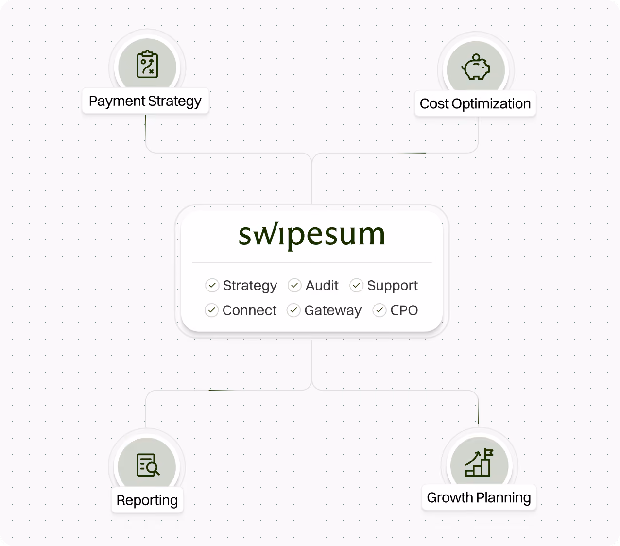 Swipesum framework connecting payment strategy, cost optimization, reporting, and growth planning