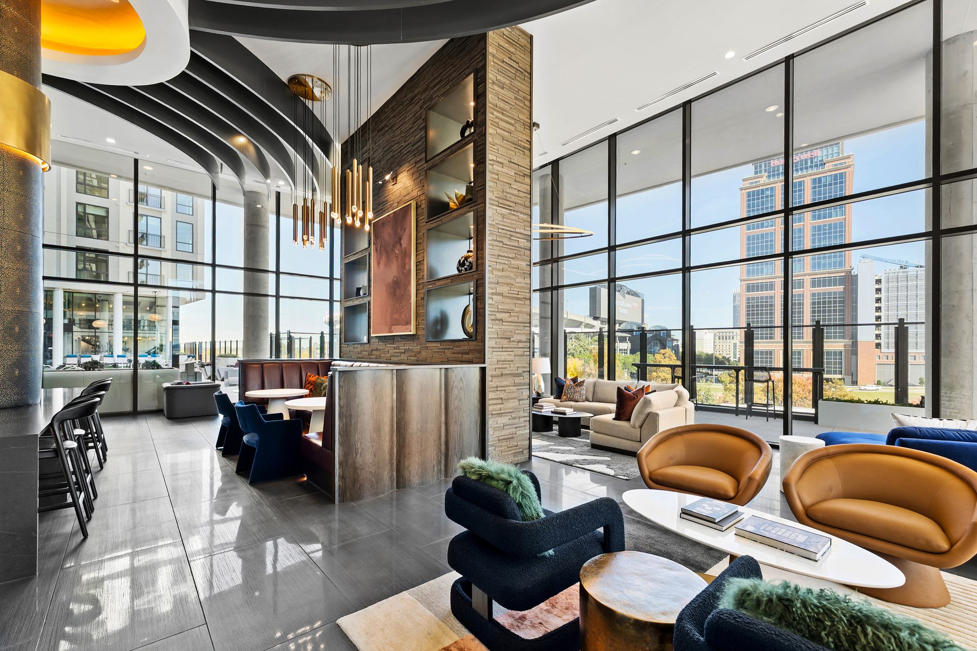Bond on Mint resident lounge with floor-to-ceiling glazing