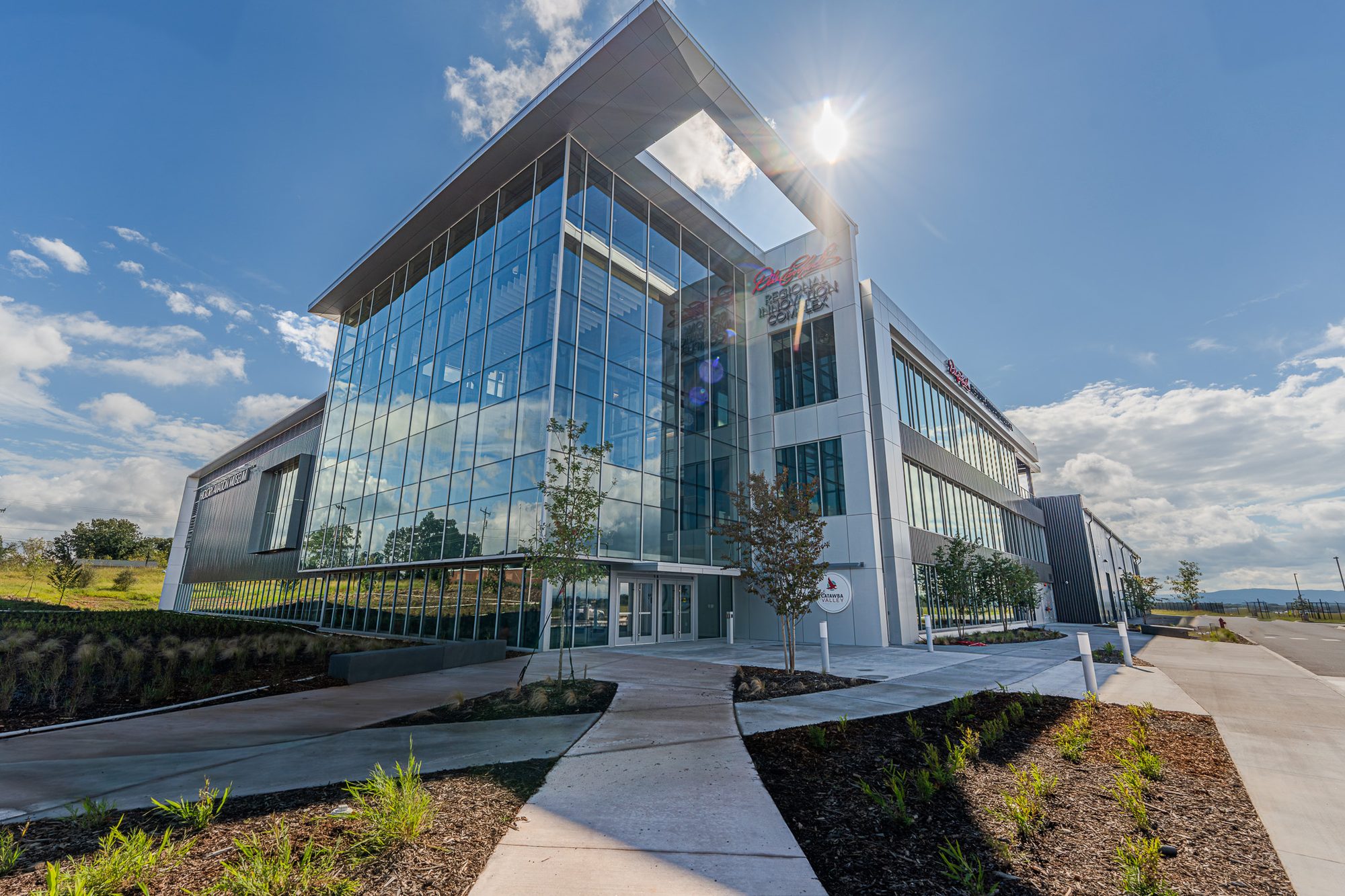 Glass entry corner of the CVCC Workforce Innovation Center