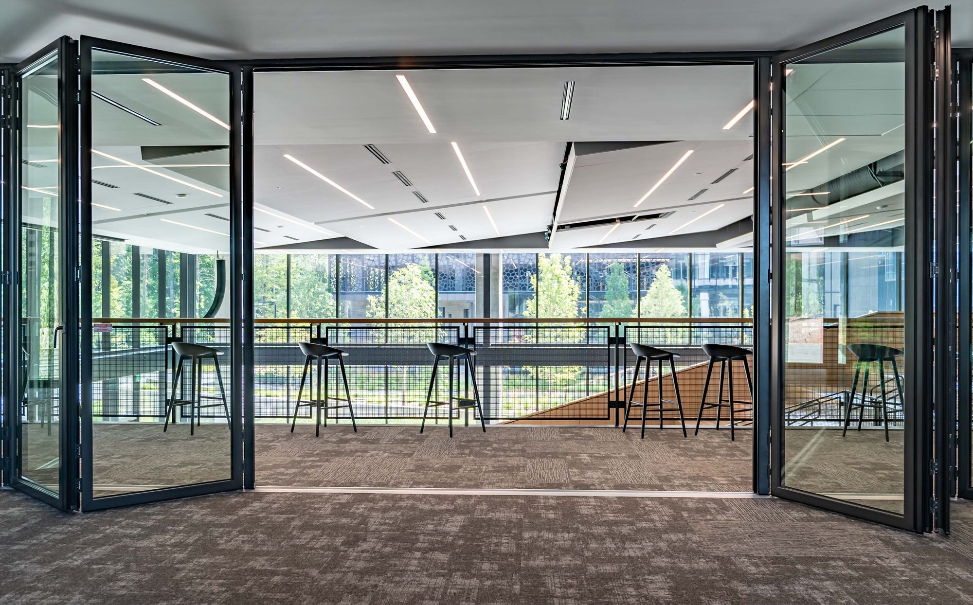 Interior folding glass wall open at the Centene campus