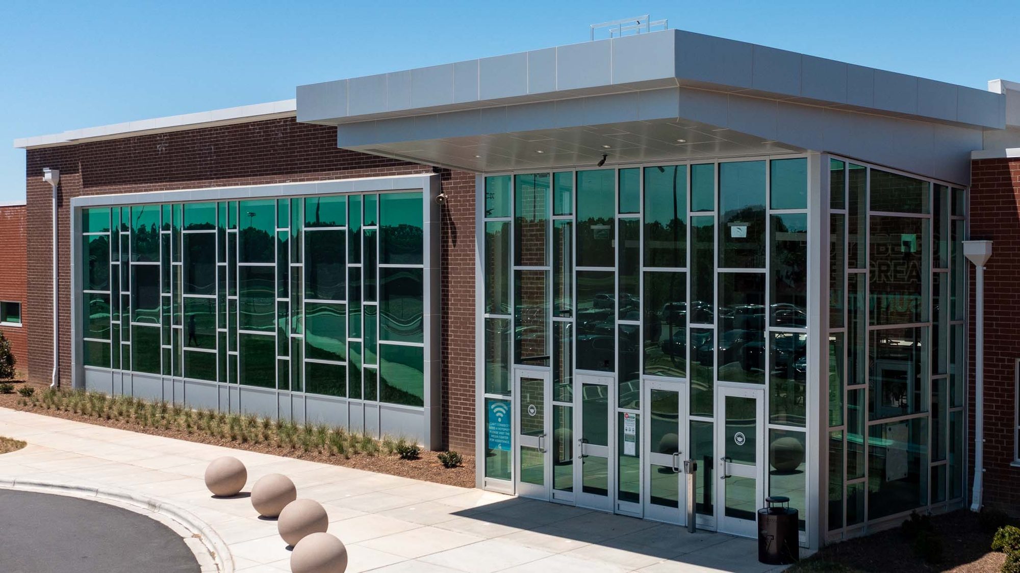 Two-story lobby curtainwall at Sun Valley High School