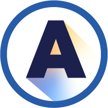 Blue circle with a large navy letter A and a light blue shadow inside.