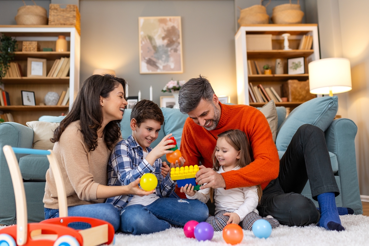 Family playing at home