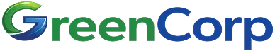 GreenCorp company logo with stylized G in green and blue gradient and green and blue text.