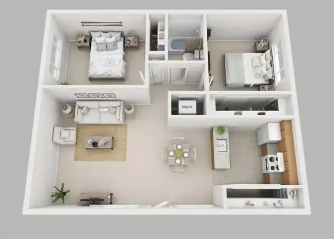 2 Bed / 1 Bath, 780 sq. ft.
