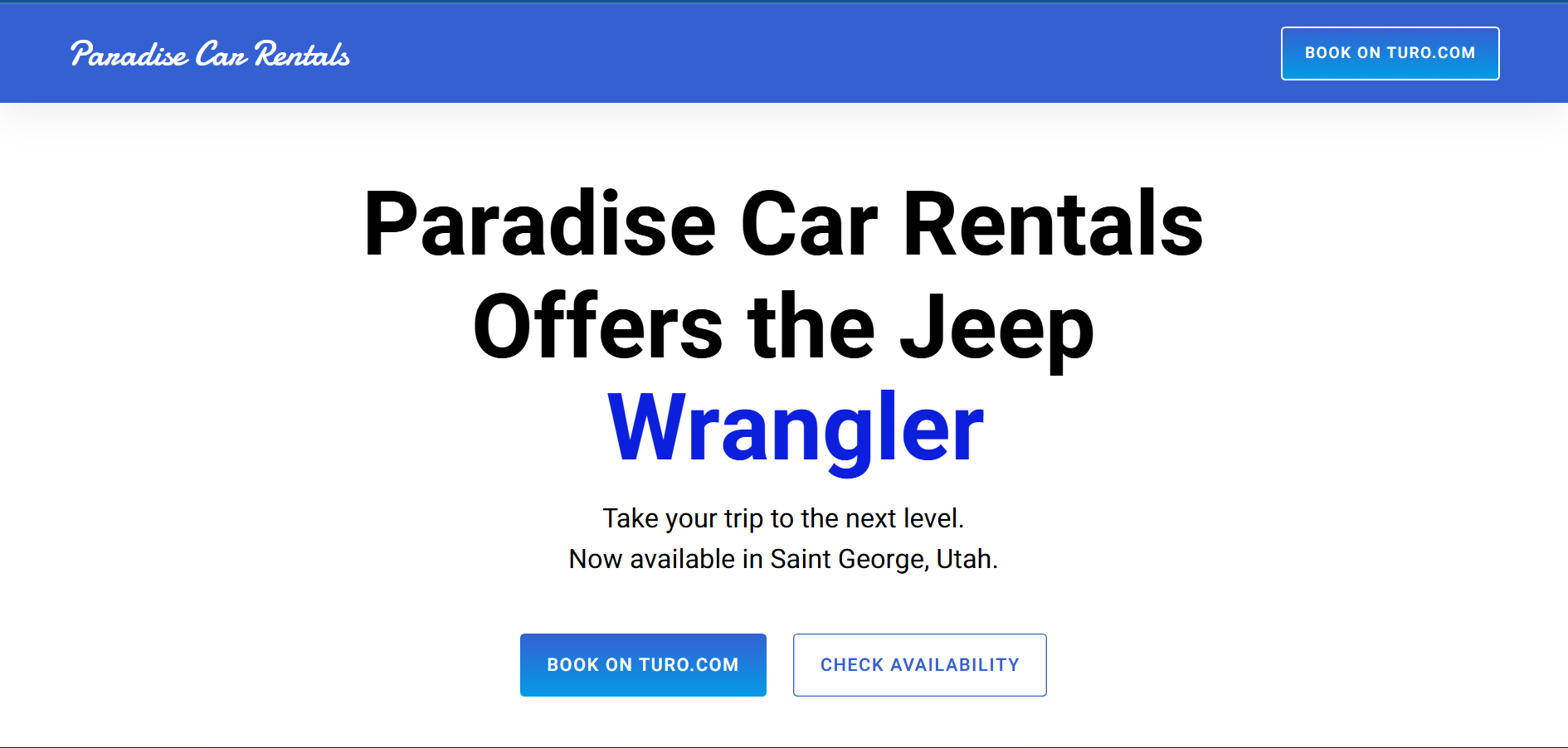 Preview thumbnail of the Paradise Car Rentals Jeep Wrangler landing page