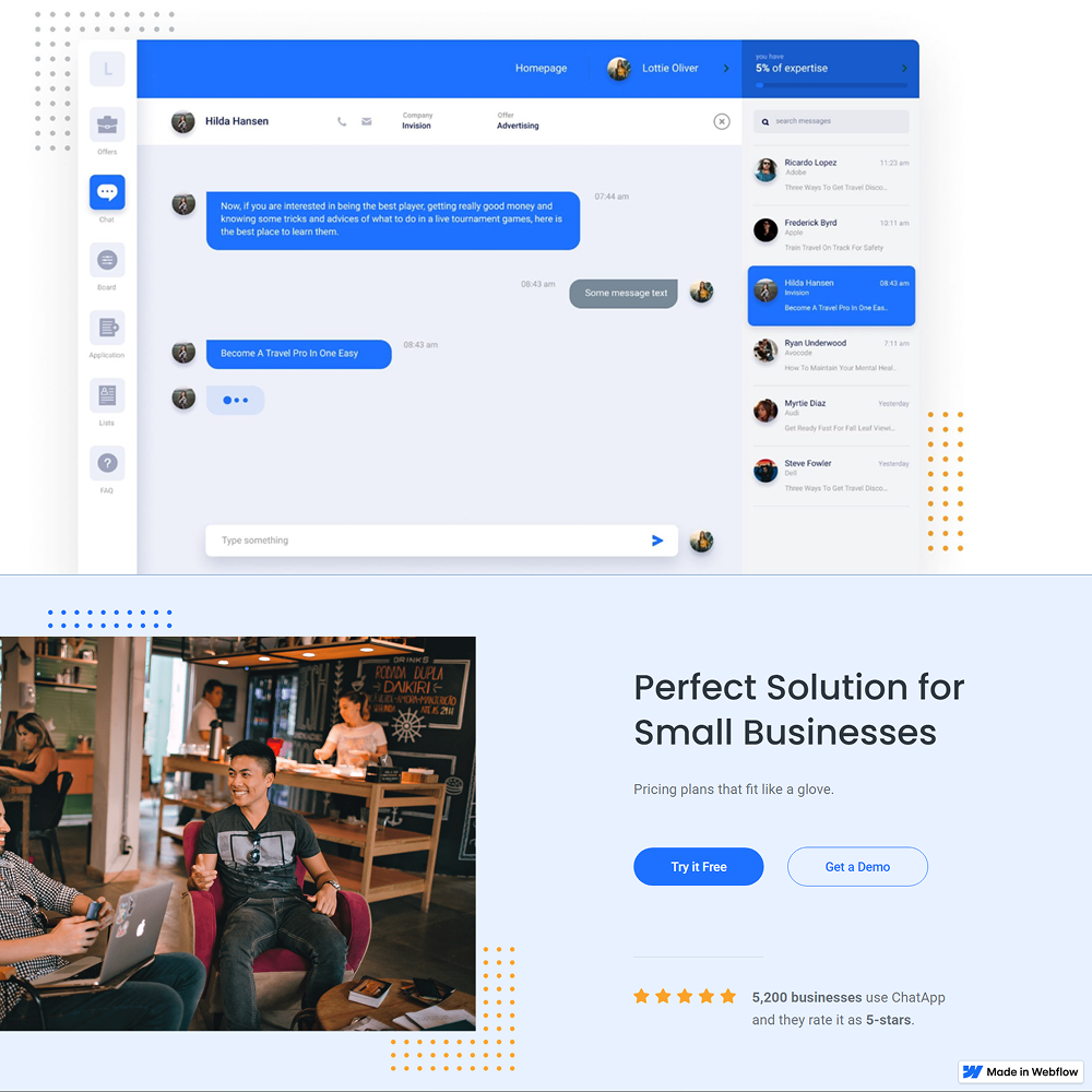 Screenshot of the Chat App concept homepage hero section showing the 'Have your best chat' messaging and product UI