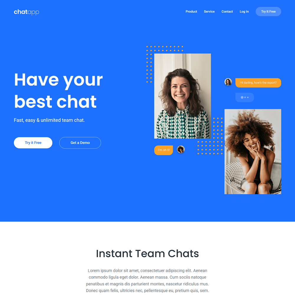 Screenshot of the Chat App concept homepage design, showcasing the app's interface and messaging features