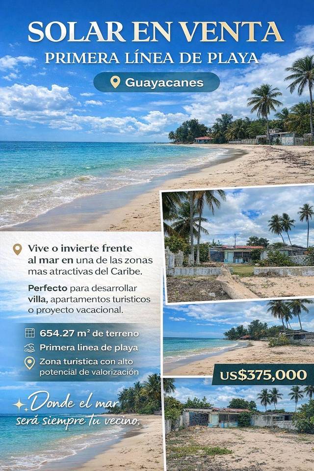 Terreno en 1 línea de playa Guayacanes.