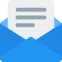 Blue envelope with a white letter showing gray text lines inside, symbolizing email or message.
