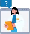 Illustration of woman holding folders with a question mark above her next to a browser window.