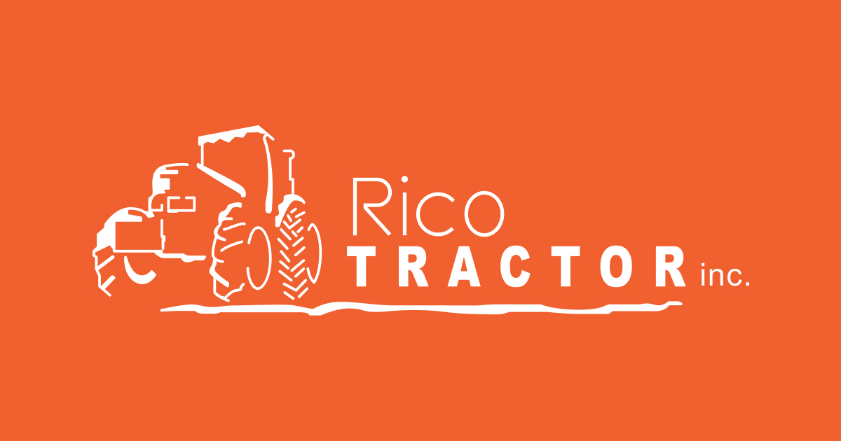 Rico Tractor Open Graph Website Preview Image of the logo in white with a orange background.