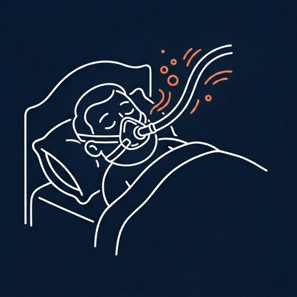 Illustration of a man sleeping with a CPAP mask