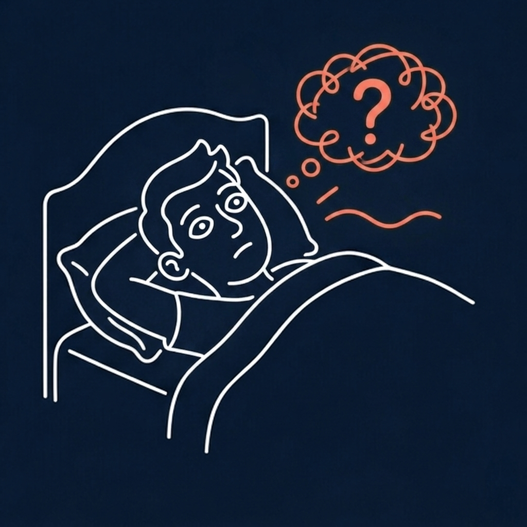 Illustration of a person lying awake wondering