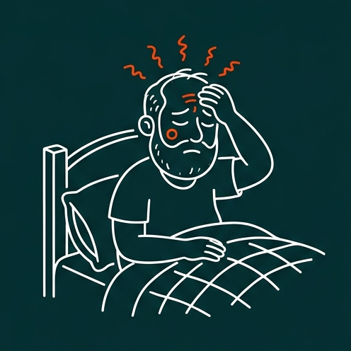 Illustration of a man asleep on his back snoring loudly