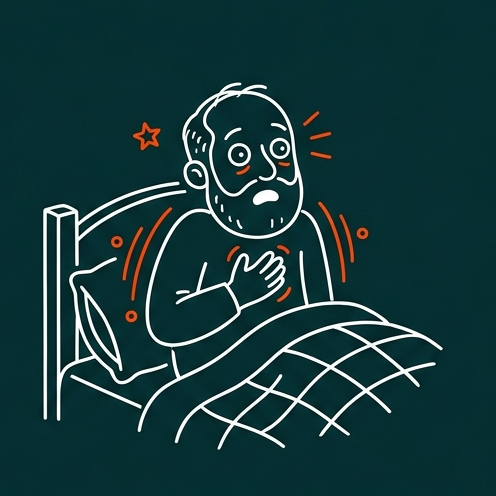 Illustration of a man asleep on his back snoring loudly