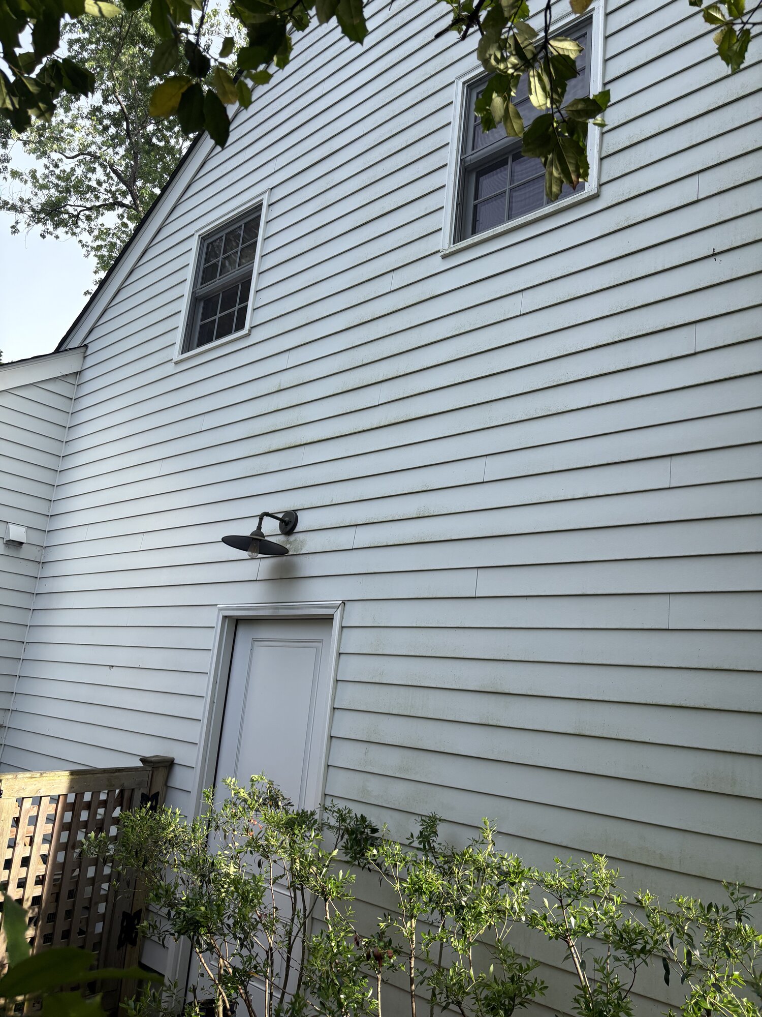 House soft washing removing algae and grime from vinyl siding