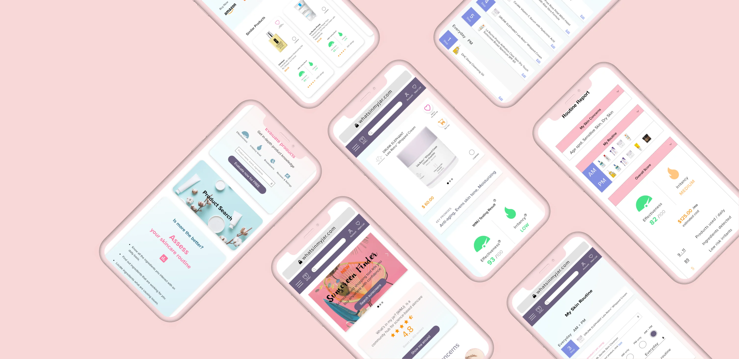 What's In My Jar mobile app screens on a pink background