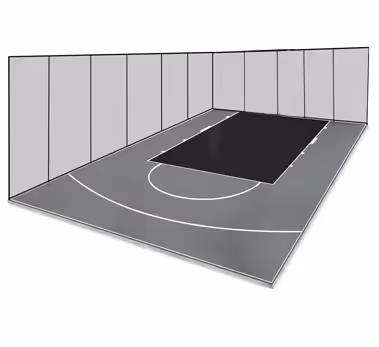 A coloured basketball court on a white background.