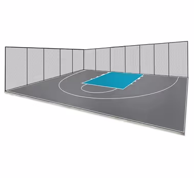 A coloured basketball court on a white background.