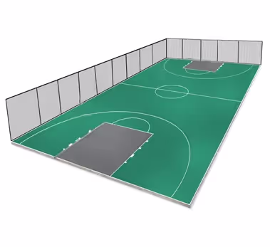 A coloured basketball court on a white background.