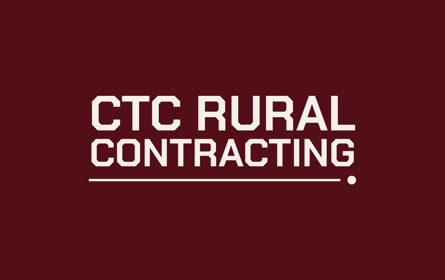 CTC Rural Contracting wordmark reversed out of a dark red background