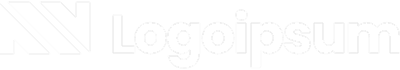 Logo with three diagonal white lines and the text Logoipsum on a black background.