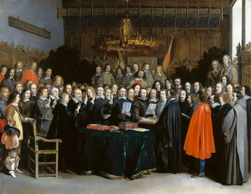 The Peace of Westphalia (1648), a foundational moment in the development of international law, which implemented a self-judging, voluntary system. Image credit: The National Gallery.