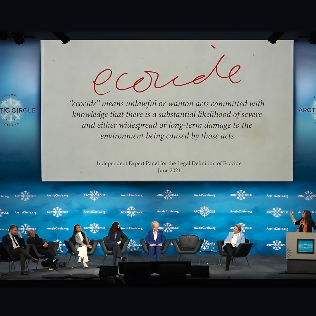 The 2021 Independent Expert Panel definition of ecocide is displayed at a side event to the 2023 Arctic Circle Assembly.