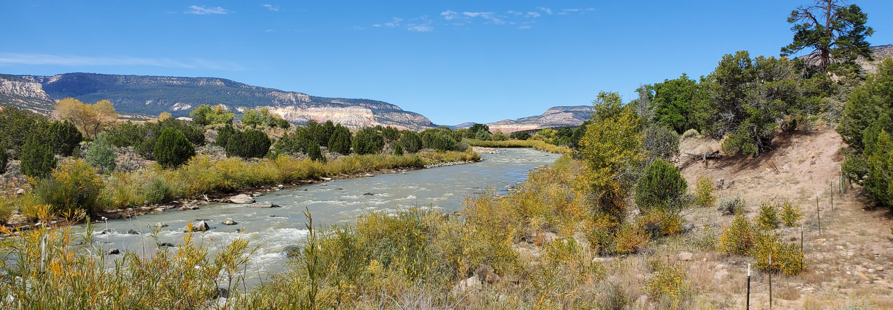 New Mexico river landscape with mountains, near Chama