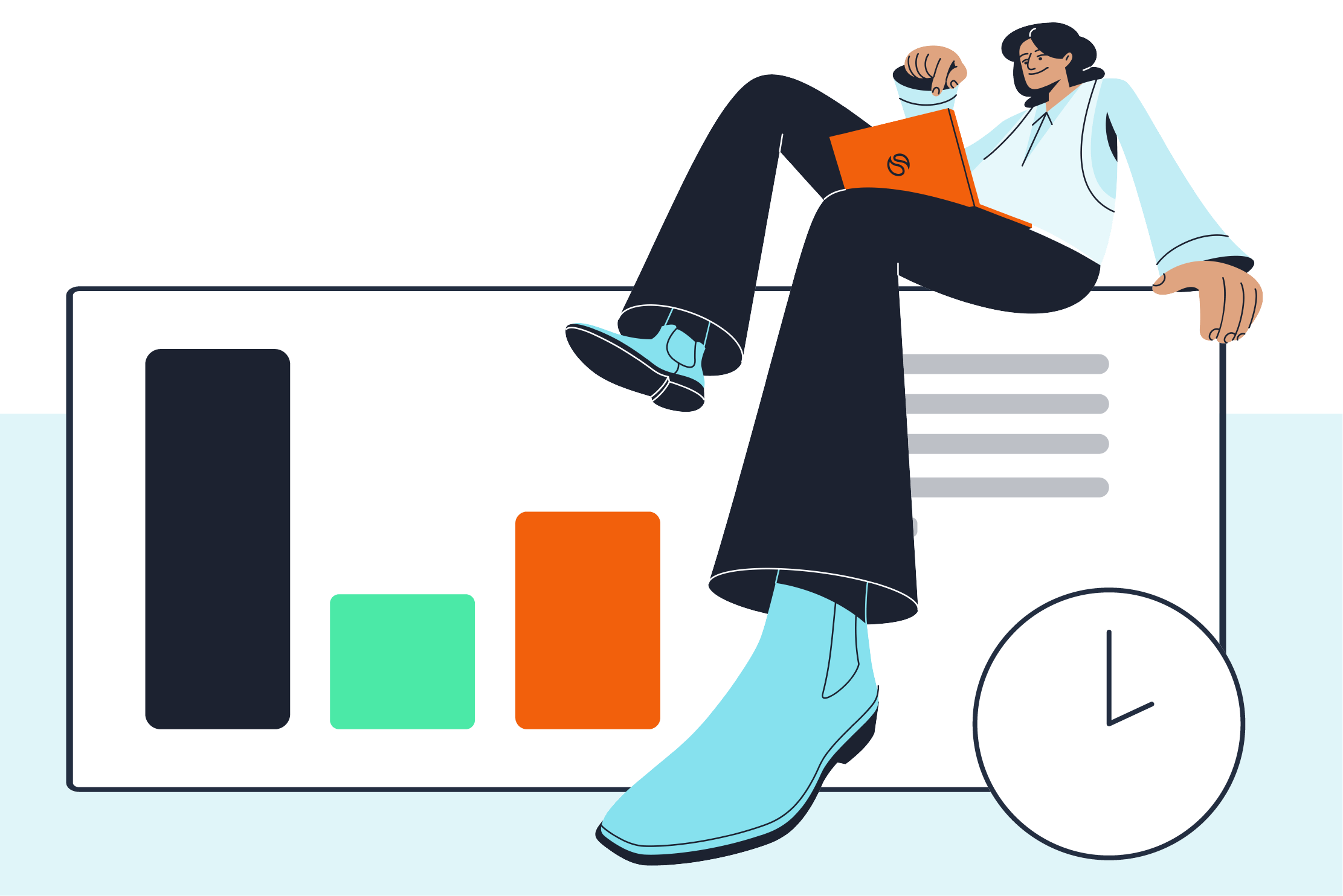 Smokeball illustrated person sitting on a data chart