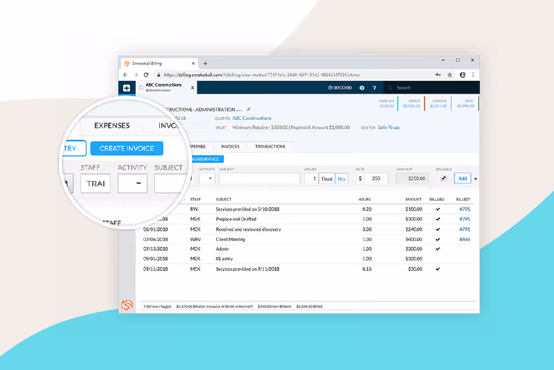 Creation of Invoices in Smokeball Billing