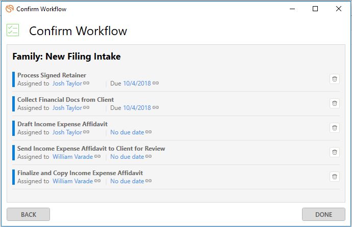 Legal Workflow List View