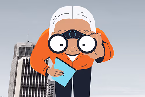 Illustration of a woman looking through binoculars