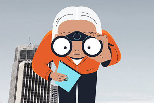Illustration of a woman looking through binoculars