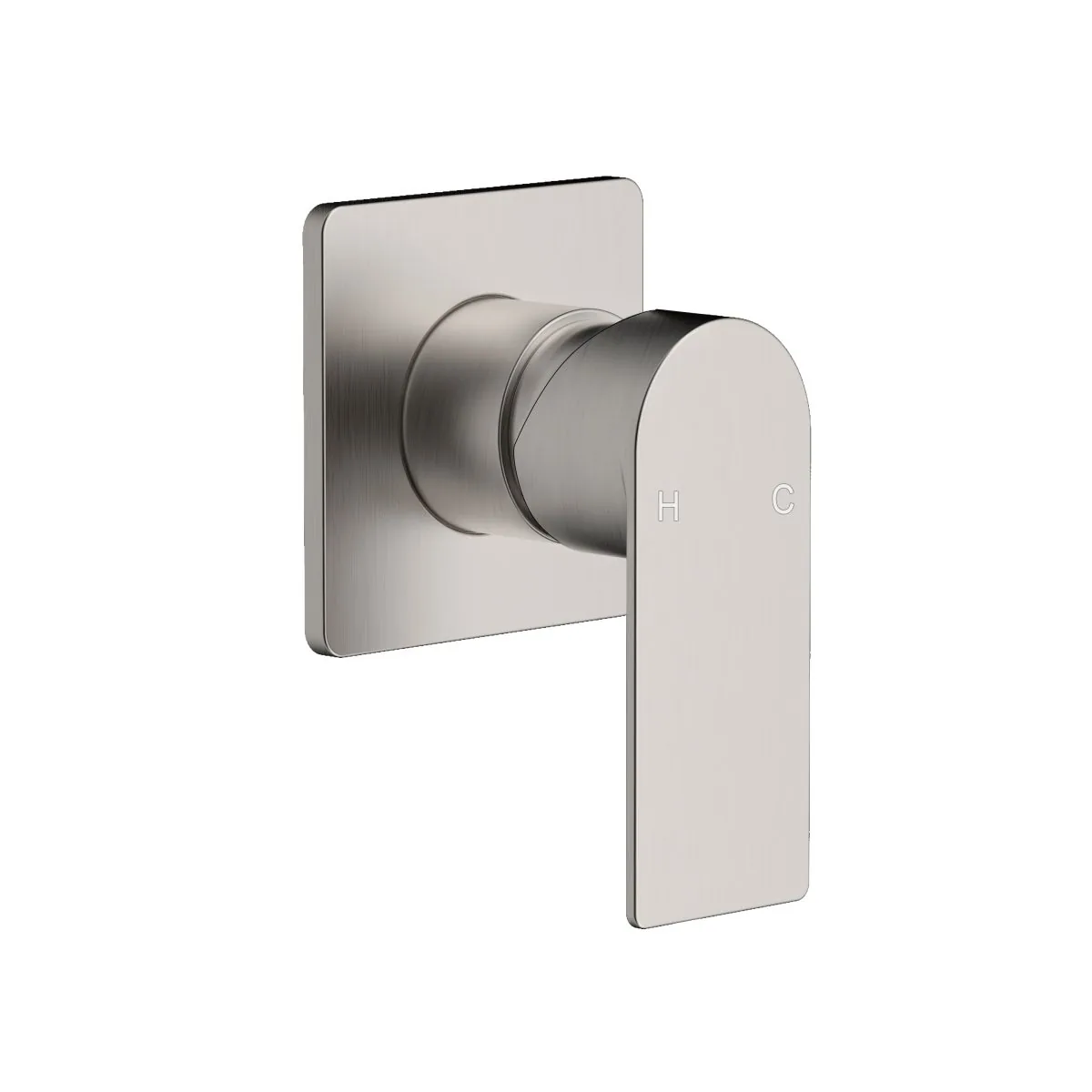 Brizo wall mixer in brushed nickel with square backplate and arched lever handle