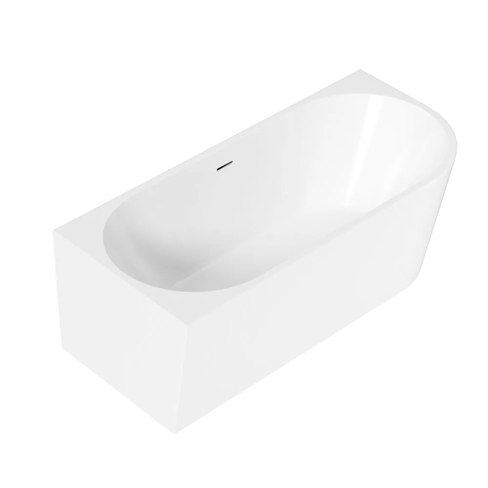 White acrylic back to wall corner bath with one curved end and a squared left return