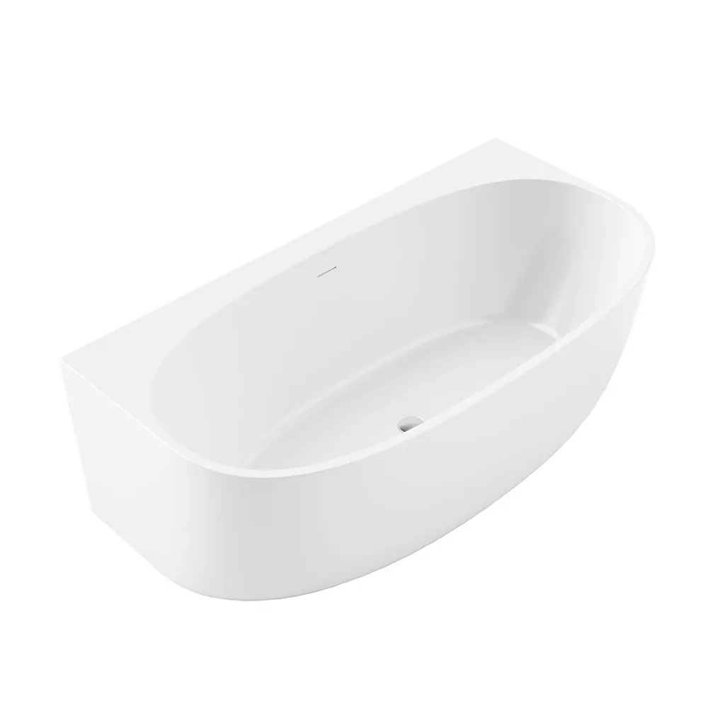 Gloss white 1500mm back to wall bath with a softly curved oval bathing well