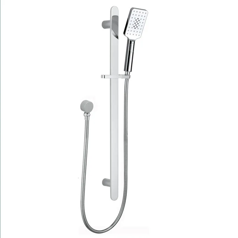 Sky chrome slide rail shower with square multi function handpiece and coiled hose