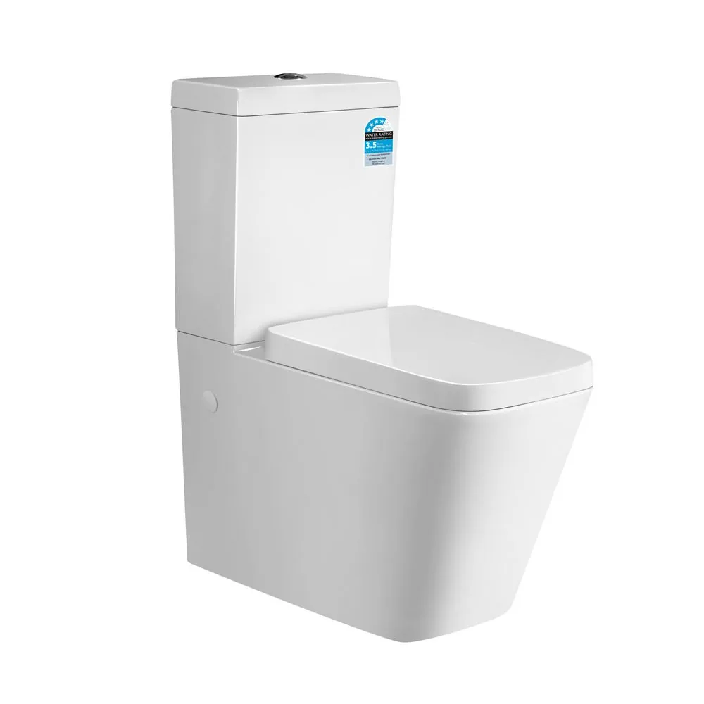 Cube back to wall toilet suite in white with squared cistern and seat