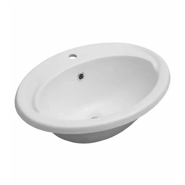 Ronnie white ceramic inset basin, oval bowl with single tap hole and overflow