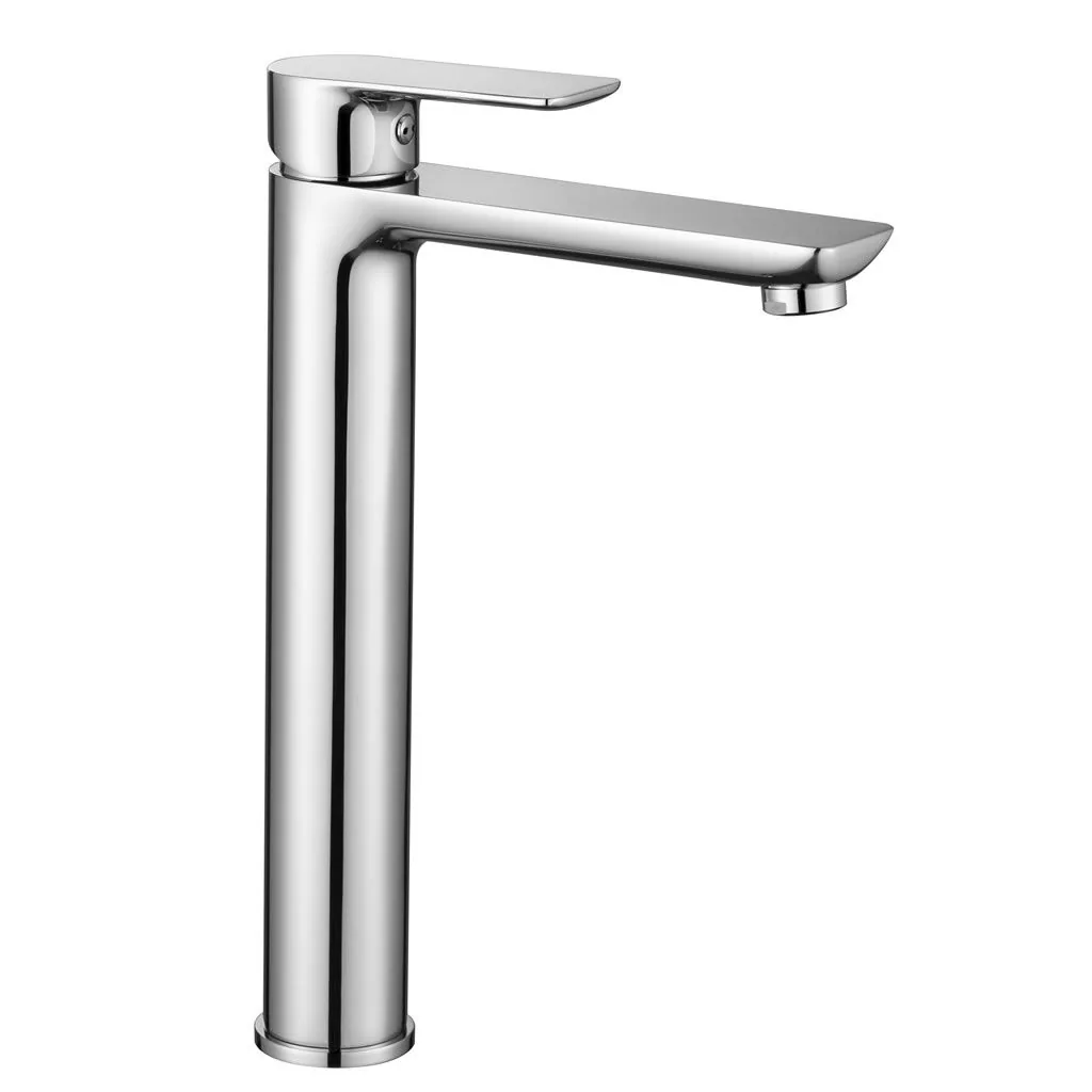 Sky hi-rise basin mixer in chrome, tall column with flat spout and lever