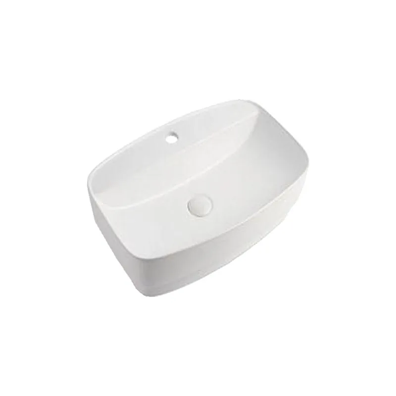 Wembley white ceramic vessel basin, softened rectangular bowl with a single tap hole