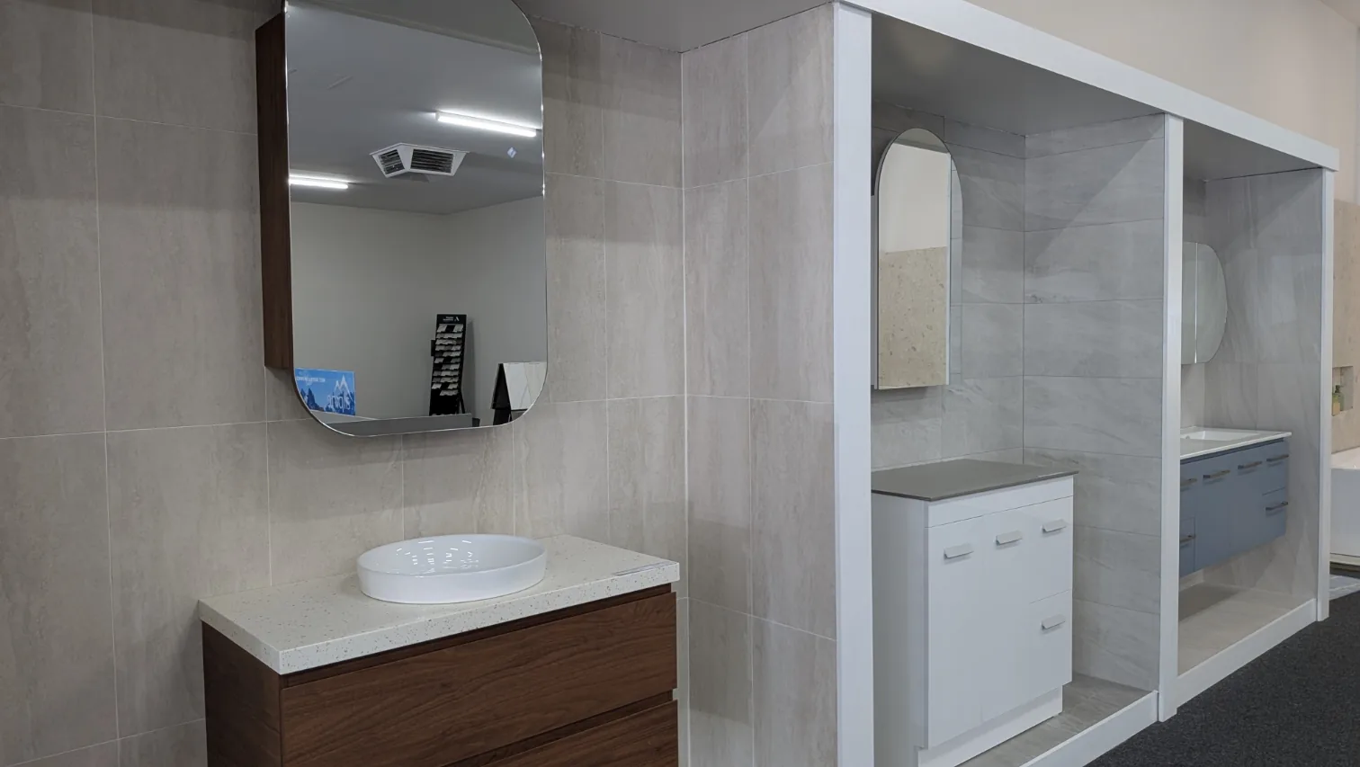 Basin and mixer display in the Osborne Park showroom